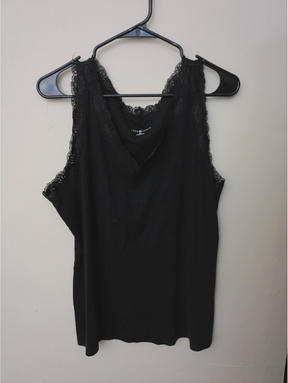 Karen Scott Tank Top Womens Black XL Y2K Lace Trim V Neck Camisole